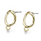 Alloy Stud Earrings, with Loop, Cadmium Free & Lead Free, Oval, Light Gold, 15x9mm, Hole: 1.6mm, Pin: 0.7mm