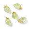 Transparent Glass Pendants, Strawberry, with Golden Alloy Enamel Findings, Two Tone, Yellow Green, 18x12x10.5mm, Hole: 1.5mm