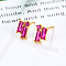 Cubic Zirconia Rectangle Stud Earrings, Golden 925 Sterling Silver Post Earrings, with 925 Stamp, Fuchsia, 8.5x5.8mm