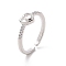 Clear Cubic Zirconia Double Heart Open Cuff Ring, Brass Jewelry for Women, Platinum, Inner Diameter: 17.2mm