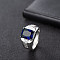 Rectangle Brass Micro Pave Cubic Zirconia Finger Rings for Men, Platinum, Prussian Blue, US Size 7(17.3mm)