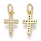 Brass Micro Pave Cubic Zirconia Tiny Cross Charms, with Jump Ring, Nickel Free, Clear, Real 18K Gold Plated, 12x7x1.5mm, Hole: 3mm