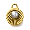 304 Stainless Steel Pendants, with Round Plastic Imitation Pearl, Shell Shape Charms, Real 18K Gold Plated, Gray, 18.5x14x7mm, Hole: 2.5mm