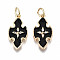 Brass Enamel Pendants, Real 18K Gold Plated, Nickel Free, Cross, Black, 20x10x2mm, Jump Ring: 5x0.7mm, 3mm inner diameter