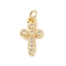 Brass Micro Pave Cubic Zirconia Charms, with Jump Ring, Cadmium Free & Lead Free, Religion Cross Charms, Golden, 15x8x1.5mm, Hole: 2.8mm
