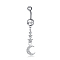 Piercing Jewelry, Brass Cubic Zirconia Navel Ring, Belly Rings, with 304 Stainless Steel Bar, Lead Free & Cadmium Free, Moon with Star, Clear, Platinum, 55x11mm, Bar Length: 3/8