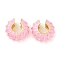 Brass Cuff Earrings for Women, with Enamel, Golden, Pearl Pink, 23.5x9mm