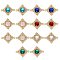14Pcs 7 Colors Glass Links/Connectors, with Eco-Friendly Alloy Open Back Berzel Findings and Clear Cubic Zirconia, Rhombus, Nickel Free, Light Gold, Mixed Color, 23.5x19x4.5mm, Hole: 1.2mm, 2pcs/color
