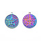 Ion Plating(IP) 201 Stainless Steel Pendants, Flat Round with Star, Rainbow Color, 28.5x25x2mm, Hole: 2.5mm
