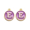 Golden Plated Alloy Enamel Charms, Enamelled Sequins, Flat Round with Alphabet, Letter.E, Purple, 14x12x2mm, Hole: 1.5mm