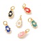 Brass Enamel Pendants, with Micro Pave Cubic Zirconia, Hamsa Hand/Hand of Fatima/Hand of Miriam, Golden, Mixed Color, 12x7x2mm, Hole: 3mm