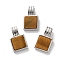 Natural Tiger Eye Pendants, Rack Plating Brass Charms, Long-Lasting Plated, Lead Free & Cadmium Free, Square, Platinum, 16.5x10x5mm, Hole: 2.5x4.5mm