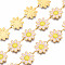 304 Stainless Steel & Enamel Link Chains, with Spool, Unwelded, Real 16K Gold Plated, Nickel Free, Flower, Pearl Pink, 13.5x10x1mm, about 16.4 Feet(5m)/roll