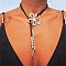 Boho Waxed Cord Adjustable Wrap Choker Necklaces, Alloy Hollow Flower Pendant Necklace, Platinum, 55.12 inch(140cm)