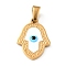 PVD Vacuum Plating 304 Stainless Steel Pendants, with Enamel, Hamsa Hand with Evil Eye, Golden, 18x13x2mm, Hole: 4.5x2.5mm
