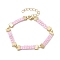 Braided Waxed Polyester Rectangle Link Chain Bracelets, with Real 18K Gold Plated 304 Stainless Steel Clasps, Pink, 6-3/4 inch(17.3cm)
