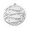 Anti-Tarnish 304 Stainless Steel Pendants, Flat Round with Fish Charm, Stainless Steel Color, 26.5x24x2mm, Hole: 1.8mm