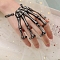 Halloween Themed Skull Alloy Full Hand Ring Bracelet, Stretch Bracelet with 5 Adjustable Rings for Women, Gunmetal, Inner Diameter: 2-3/8 inch(6cm)
