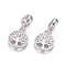 Brass Micro Pave Clear Cubic Zirconia European Dangle Charms, Large Hole Pendants, Flat Round with Tree of Life, Platinum, 23mm, Hole: 5mm, Flat Round: 14x12x2mm
