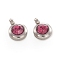 Trendy Original Color 304 Stainless Steel Faceted Grade A Rhinestone Flat Round Charms Pendants, April Birthstone Charms, Stainless Steel Color, Fuchsia, 9x6.5x4mm, Hole: 2mm