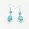 Bohemian Zinc Alloy Synthetic Turquoise Dangle Earrings, Silver, Round