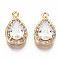Brass Micro Pave Clear Cubic Zirconia Charms, Nickel Free, Teardrop, Real 18K Gold Plated, 13x8x5mm, Hole: 1mm
