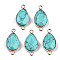 Synthetic Turquoise Links Connectors, with Light Gold Tone Brass Findings, Faceted Teardrop, 27x14x6mm, Hole: 2mm