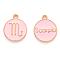 Alloy Enamel Pendants, Cadmium Free & Lead Free, Flat Round with Constellation, Light Gold, Pink, Scorpio, 22x18x2mm, Hole: 1.5mm