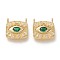 Brass Micro Pave Cubic Zirconia Pendant Link, Long-Lasting Plated, Square with Eye, Green, Golden, 21x21x3mm, Hole: 2.4mm