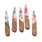 Resin and Walnut Pendants, Teardrop, Mixed Color, 43.5x7.5x3.5mm, Hole: 1.5mm