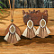 Bohemian Alloy & Wood Pendant Necklaces & Tassel Dangle Earrings Sets, Red Copper, Horse Eye, 80x35mm & 400mm