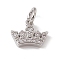 Brass Micro Pave Cubic Zirconia Charms, with Jump Rings, Cadmium Free & Lead Free, Crown Charms, Platinum, 7x9x2mm, Hole: 2.7mm