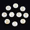 Natural Freshwater Shell Beads, with Golden Plated Brass Etched Metal Embellishments, Flat Round with Letter, Seashell Color, Letter.H, 6x4mm, Hole: 0.8mm