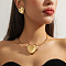 Heart Alloy Choker Necklace & Stud Earring Sers, Golden, 155x140mm & 30mm