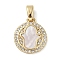 Brass Micro Pave Cubic Zirconia Pendants, Cadmium Free & Nickel Free & Lead Free, with Shell, Flat Round Charms, Real 18K Gold Plated, 14.5x12.5x2mm, Hole: 5x3mm