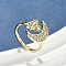 Brass Micro Pave Cubic Zirconia Cuff Rings for Women, Cadmium Free & Nickel Free & Lead Free, Moon with Star, Real 18K Gold Plated, US Size 6(16.5mm)