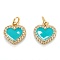 Brass Micro Pave Clear Cubic Zirconia Pendants, with Enamel, Real 18K Gold Plated, Long-Lasting Plated, Heart, Medium Turquoise, 12x11x2mm, Hole: 3.2mm