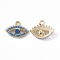 Alloy Rhinestone Pendants, Eye Charm, Golden, Montana, 13.5x17.5x3.5mm, Hole: 1.8mm