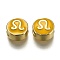 Brass Beads, with Enamel, Flat Round with Constellation, Real 18K Gold Plated, Gold, Leo, 10x5mm, Hole: 4.5x2.5mm