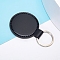 PU Leather Keychain, with Metal Key Ring, Flat Round, Black, 8.4x5cm