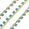 Brass Rectangle Link Chains, with Enamel, Cadmium Free & Nickel Free & Lead Free, Soldered, with Spool, Real 18K Gold Plated, Long-Lasting Plated, Turquoise, 4x1.5x0.7mm, 10m/roll