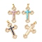 Brass Micro Pave Clear Cubic Zirconia Pendants, Cadmium Free & Lead Free, with Sythetic Opal, Real 18K Gold Plated, Cross Charms, with Jump Ring, Mixed Color, 38x26x2.5mm, Hole: 5x3.5mm