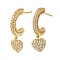 Rack Plating Brass Micro Pave Clear Cubic Zirconia Stud Earrings, Cadmium Free & Lead Free, Long-Lasting Plated, Heart, Real 18K Gold Plated, 26x9.5mm
