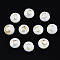 Natural Freshwater Shell Beads, with Golden Plated Brass Etched Metal Embellishments, Flat Round with Letter, Seashell Color, Letter.C, 6x4mm, Hole: 0.8mm