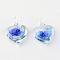 Handmade Luminous Lampwork Pendants, with Inner Flower, Heart, Blue, 27~33x21~23x9~11mm, Hole: 4~7mm