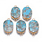 Synthetic Gold Line Imperial Jasper Links connectors, with Light Gold Plated Brass and Iron Loops, Oval, Deep Sky Blue, 30x16x5mm, Hole: 2mm