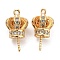 Brass Micro Cubic Zirconia Pendants Bails, Cadmium Free & Nickel Free & Lead Free, Cup Peg Bails, Crown, Real 18K Gold Plated, 22.5x11.5x11.5mm, Hole: 1.6mm, Pin: 0.9mm