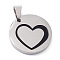 304 Stainless Steel Pendants, with Enamel, Polishing, Flat Round with Heart, Stainless Steel Color, 25x3mm, Hole: 7.5x5mm