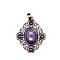 Retro Hollow Natural Amethyst Pendants, Flower Rhombus Pendants, with Red Copper Metal Finding, 33x27x7mm