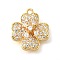 Brass Micro Pave Clear Cubic Zirconia Pendants, Flower Charms, Real 18K Gold Plated, 19x17x7.5mm, Hole: 1.5mm